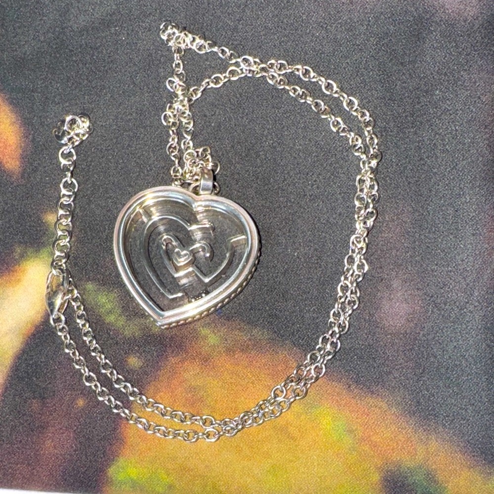 Brighton Silver Heart Maze Necklace with Red Detail - Picture 5 of 6